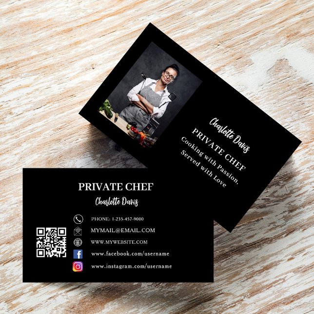 Svartvit fotoslogan kärlek QR-kod för privat kock Visitkort (Skapare uppladdad)