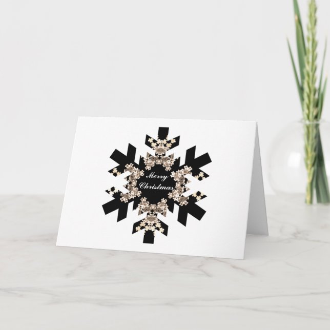 Svartvit Fractalkonstsnöflingor Helgkort (Framsida)