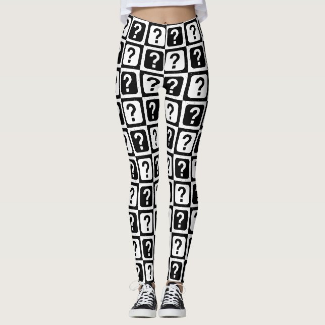 Svartvit frågemarkering Riddle Block Monogram Leggings (Framsida)