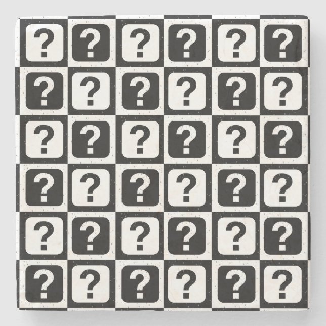 Svartvit frågemarkering Riddle Block Monogram Stenunderlägg (Framsidan)