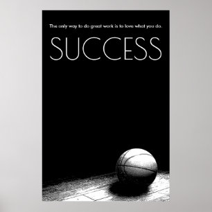 Svartvit framgångsrik Motiv basket Poster