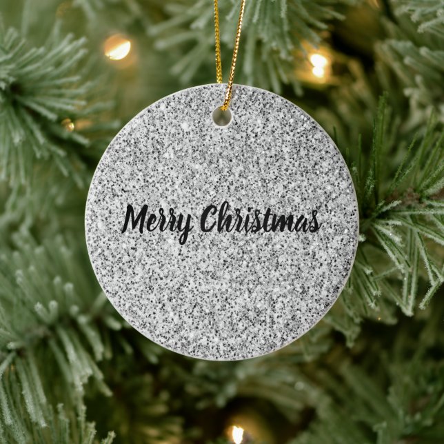 Svartvit från silver glitter julgransprydnad keramik (Träd)