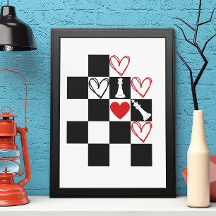 Svartvit från Valentines day i schackbrädet Poster