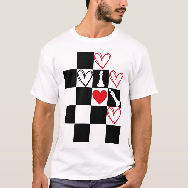 Svartvit från Valentines day i schackbrädet T Shirt (Framsida)