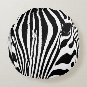 Svartvit från Zebra porträtt Rund Kudde