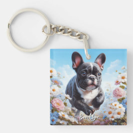 Svartvit Fransk Bulldog & Flowers