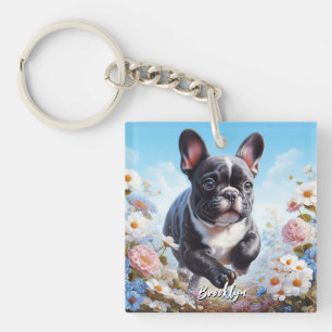 Svartvit Fransk Bulldog & Flowers