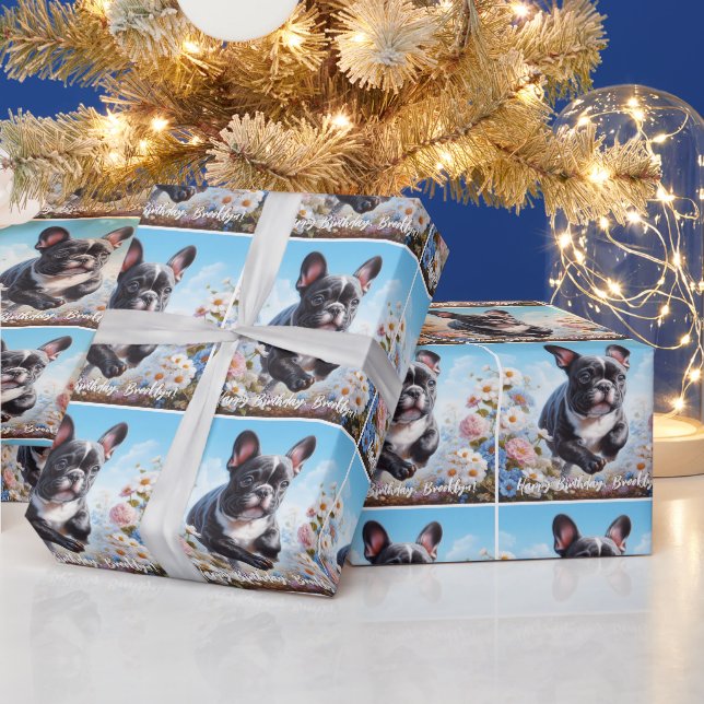 Svartvit Fransk Bulldog & Flowers Presentpapper (Helgdagar)