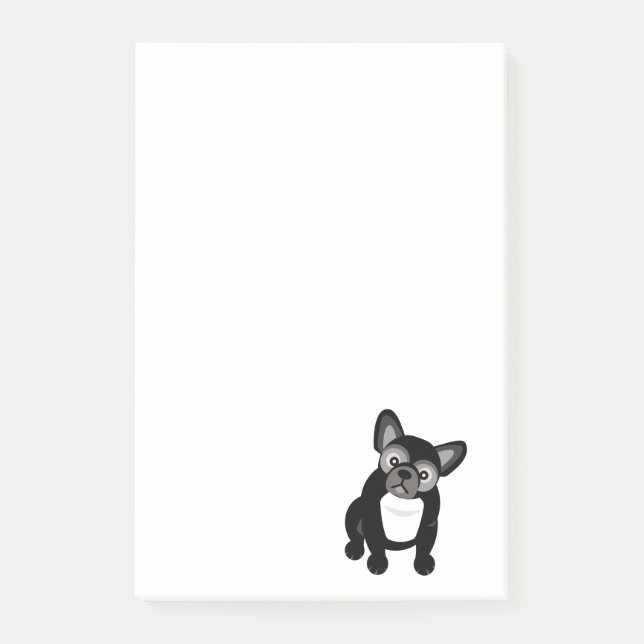Svartvit fransk bulldogg post-it block (Framsida)
