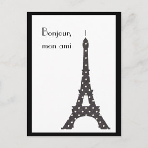 Svartvit Fransk Polka dots Eiffel Torn Vykort