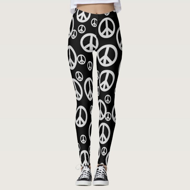 Svartvit fredssymboler leggings (Framsida)