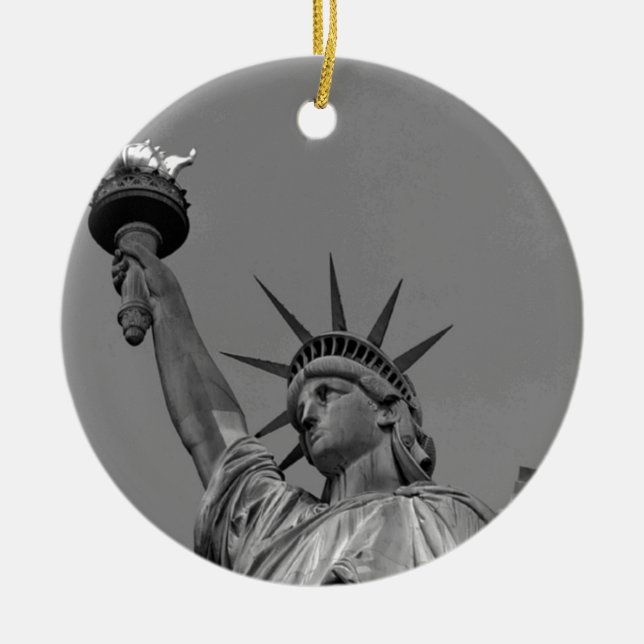 Svartvit Frihetsgudinnan New York Julgransprydnad Keramik (Framsidan)