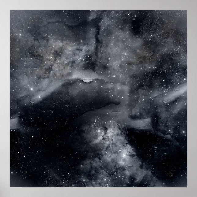 Svartvit Galaxy Nebula-målning Poster (Framsidan)