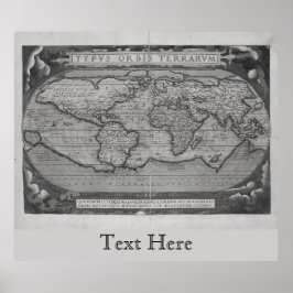 Svartvit gammal världskarta typus Orbis Terrarum Poster