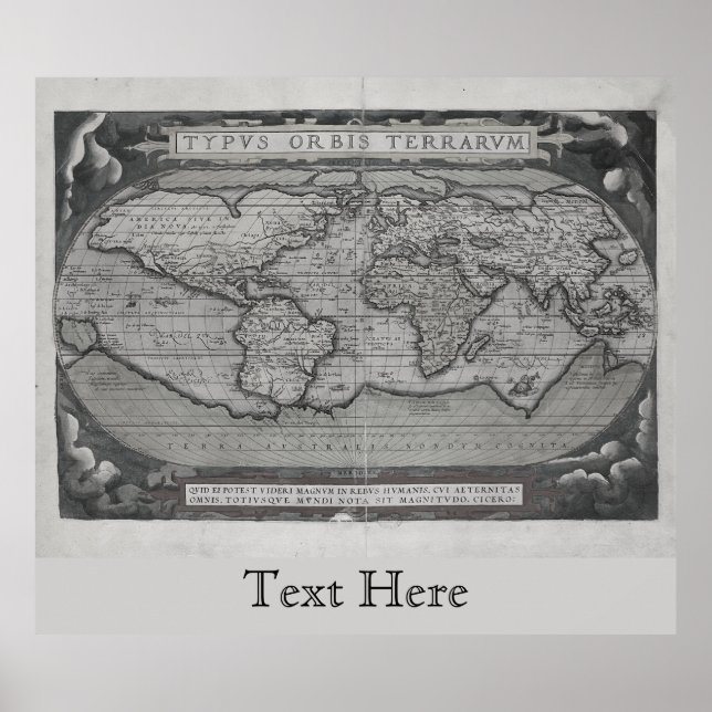 Svartvit gammal världskarta typus Orbis Terrarum Poster (Framsidan)