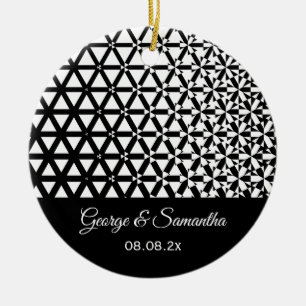Svartvit Geometric i bröllop-årsdagen Julgransprydnad Keramik