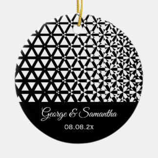 Svartvit Geometric i bröllop-årsdagen Julgransprydnad Keramik