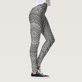 Svartvit Geometric Mandala Mönster Leggings