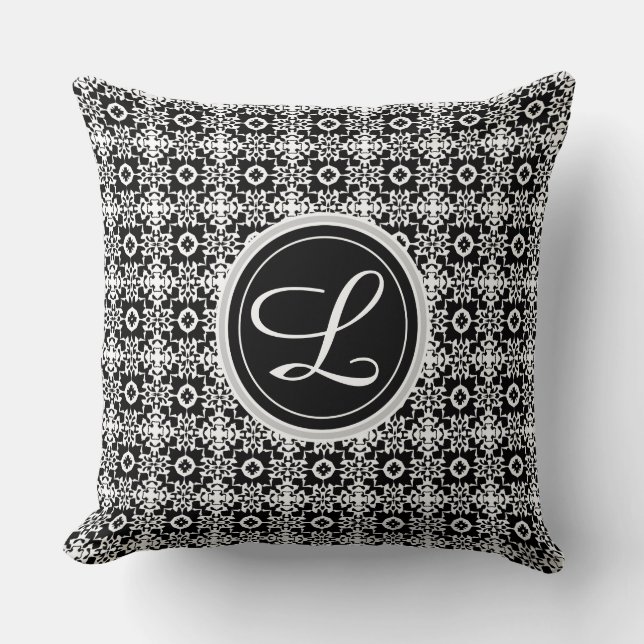 Svartvit Geometric Mönster Monogram-Anpassningsbar Kudde (Framsida)