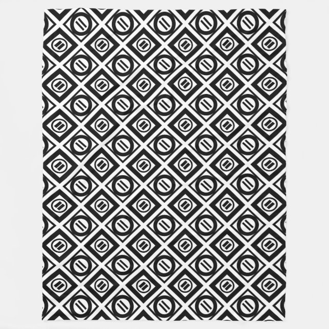 Svartvit Geometric Mönster på vitt Fleecefilt (Framsidan)