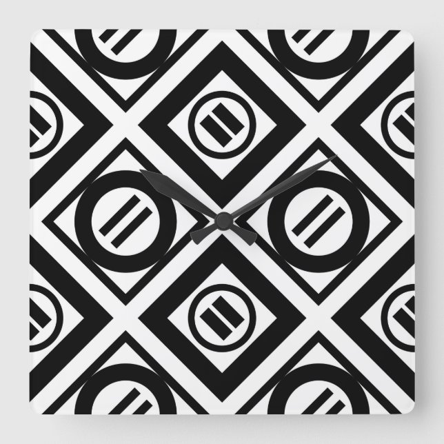 Svartvit Geometric Mönster på vitt Fyrkantig Klocka (Framsida)