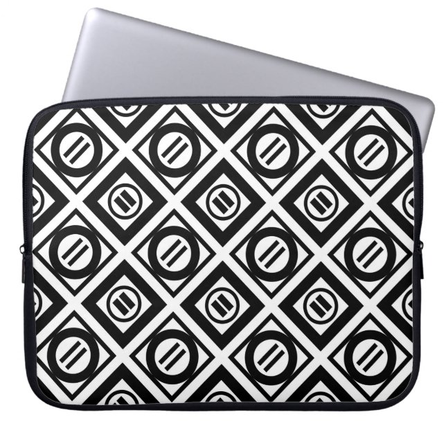 Svartvit Geometric Mönster på vitt Laptop Sleeve (Framsidan)