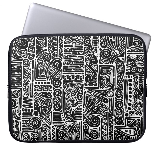 Svartvit geometrisk artikel 2 laptop fodral (Framsidan)