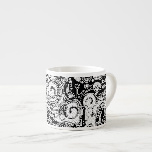 Svartvit geometrisk artikel 3 espressomugg (Framsida höger)