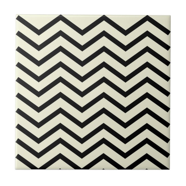 Svartvit geometrisk Chevron Zig Zag Mönster Kakelplatta (Framsidan)