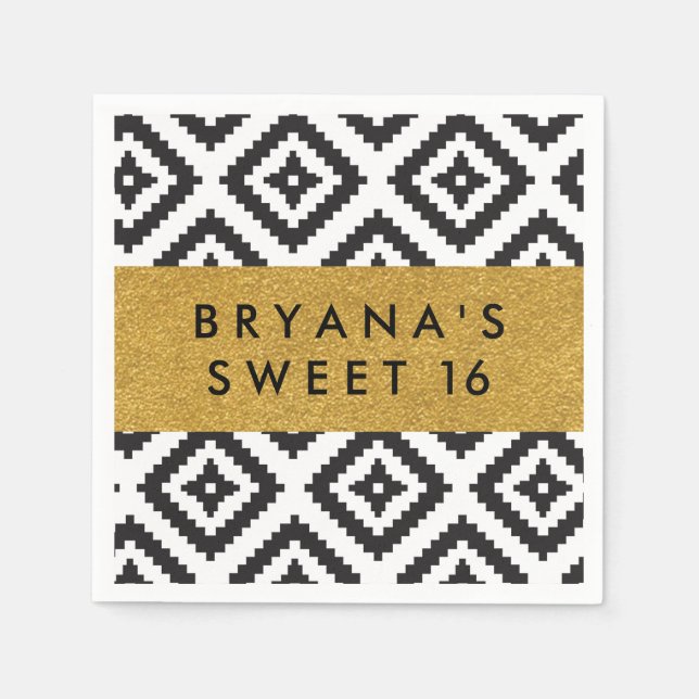 Svartvit geometrisk Chic Guld Modern Napkins Pappersservett (Framsidan)