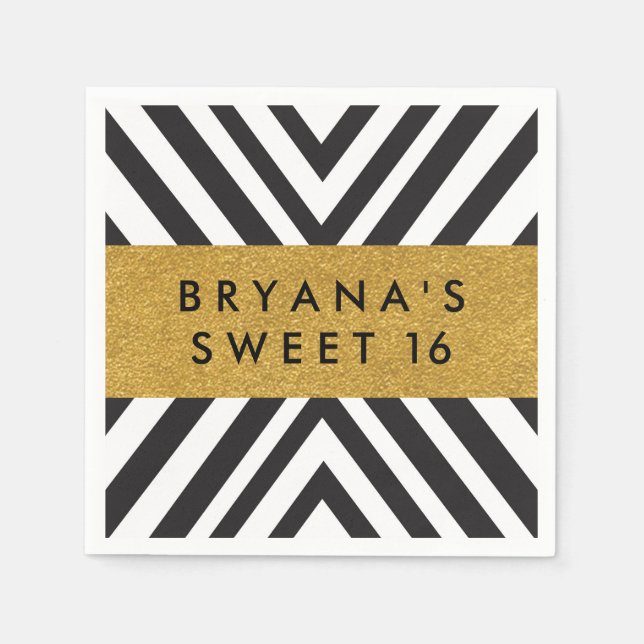 Svartvit geometrisk Chic Guld Modern Napkins Pappersservett (Framsidan)