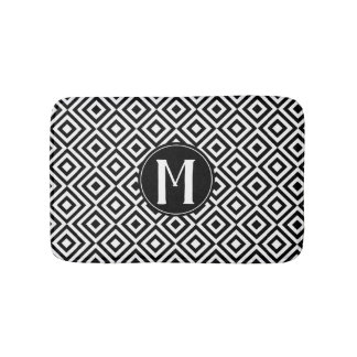 Svartvit geometrisk Diamond Mönster Monogram Badrumsmatta