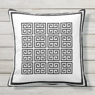 Svartvit geometrisk grekiska nyckel Mönster Kudde