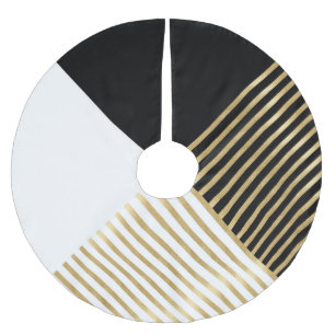 Svartvit geometrisk Guld Rand Modern design Julgransmatta Borstad Polyester