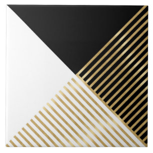 Svartvit geometrisk Guld Rand Modern design Kakelplatta