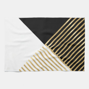 Svartvit geometrisk Guld Rand Modern design Kökshandduk