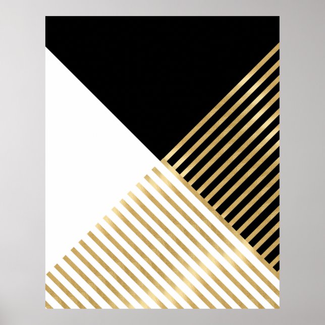 Svartvit geometrisk Guld Rand Modern design Poster (Framsidan)