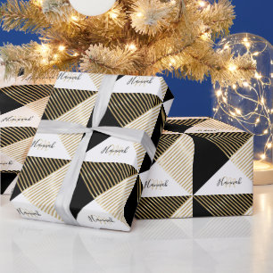 Svartvit geometrisk Guld Rand Modern design Presentpapper