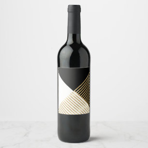 Svartvit geometrisk Guld Rand Modern design Vinflaska Etikett