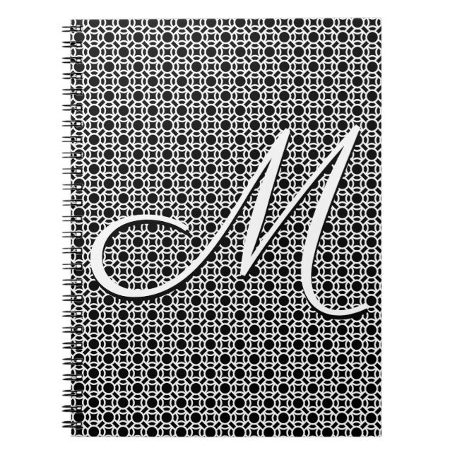 Svartvit geometrisk inledande monogram anteckningsbok (Framsidan)