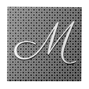 Svartvit geometrisk inledande monogram kakelplatta