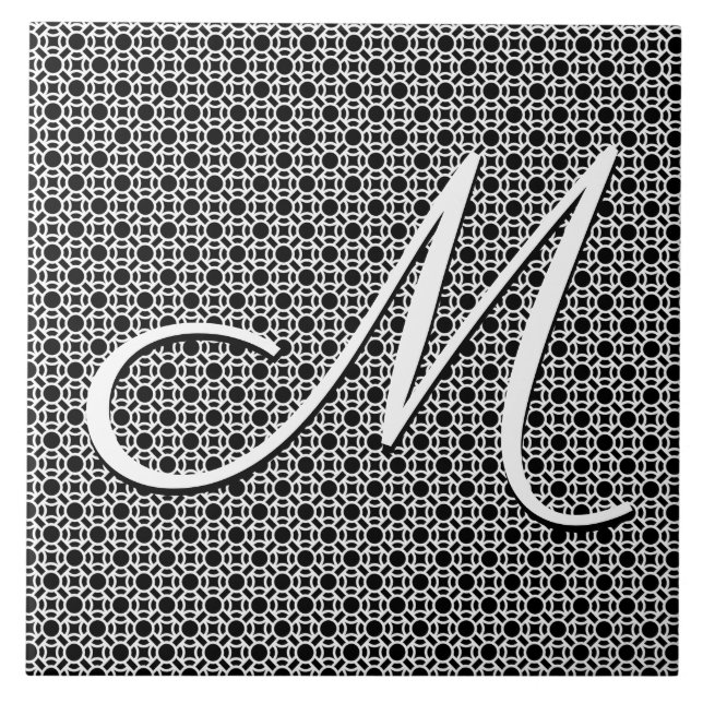 Svartvit geometrisk inledande monogram kakelplatta (Framsidan)