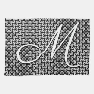 Svartvit geometrisk inledande monogram kökshandduk