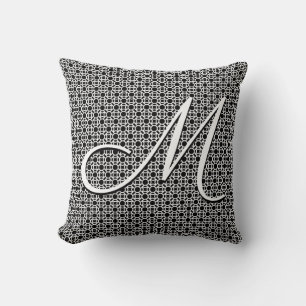 Svartvit geometrisk inledande monogram kudde
