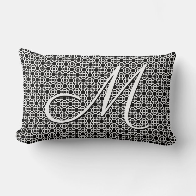 Svartvit geometrisk inledande monogram lumbarkudde (Framsida)
