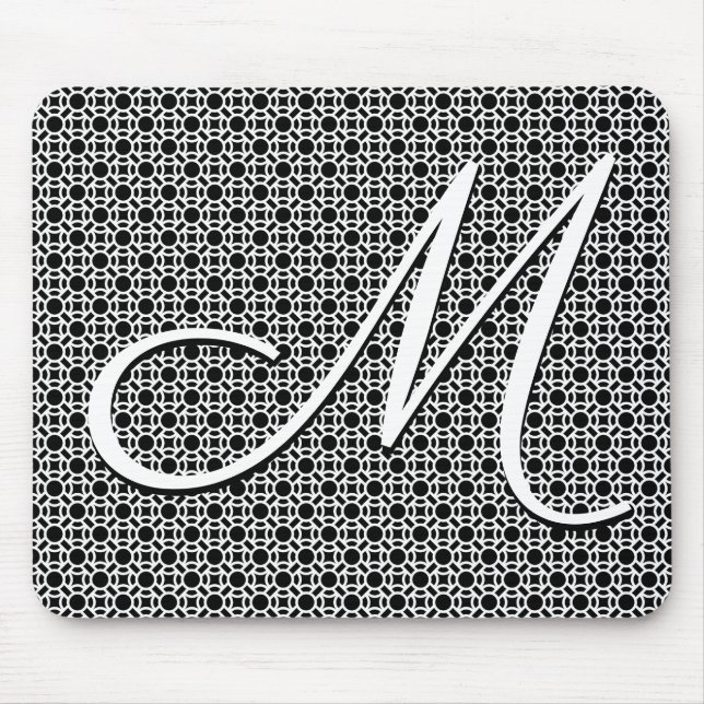 Svartvit geometrisk inledande monogram musmatta (Framsidan)