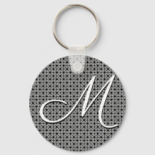 Svartvit geometrisk inledande monogram nyckelring