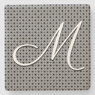 Svartvit geometrisk inledande monogram stenunderlägg