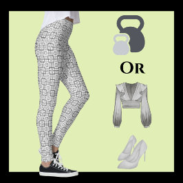 Svartvit geometrisk kvadrat Mönster Leggings