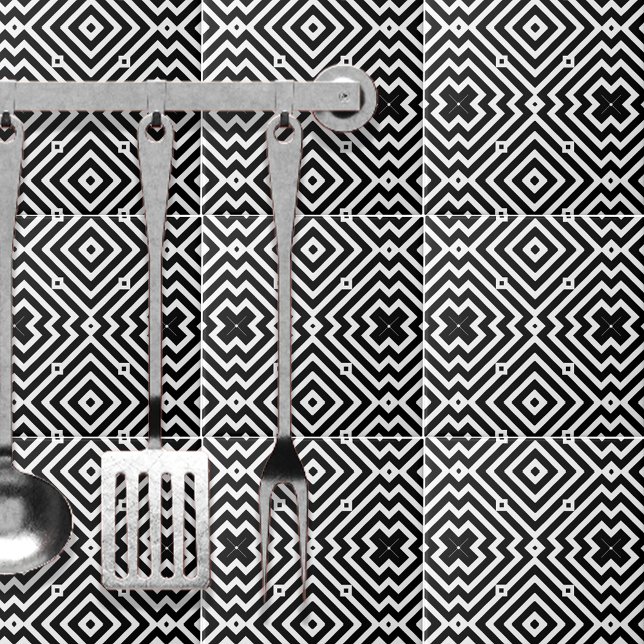Svartvit geometrisk Mönster i Op Art Stil Kakelplatta (Skapare uppladdad)